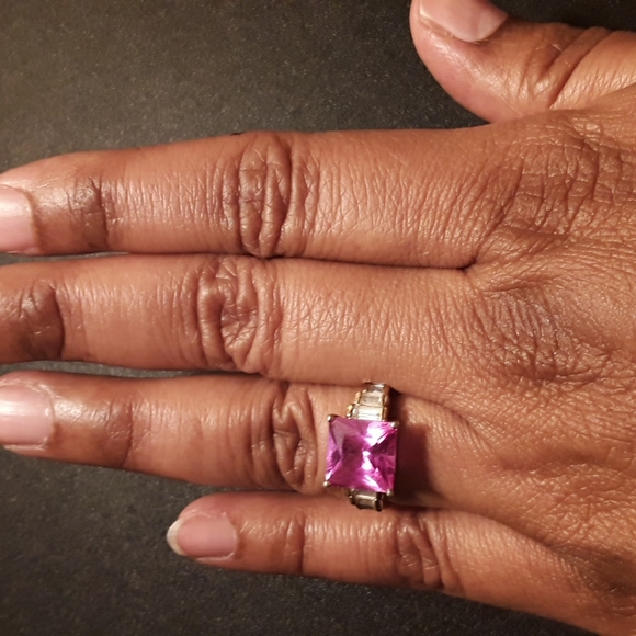 Vintage Bright Pink Stone Ring Stamped 925, Size 9 - Picture 9 of 11